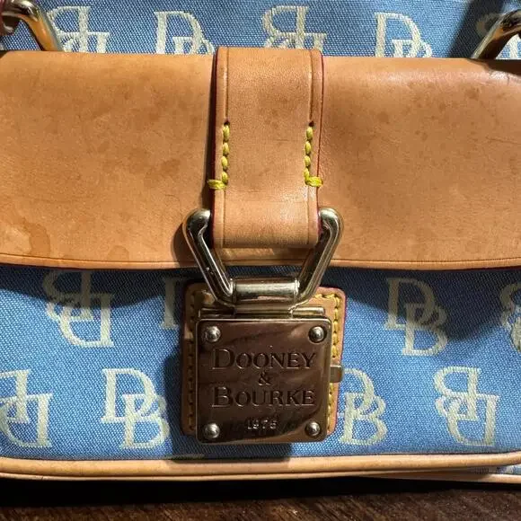 Dooney & Bourke Blue Canvas Leather DB Monogram Domed Satchel Handbag - Picture 12 of 15